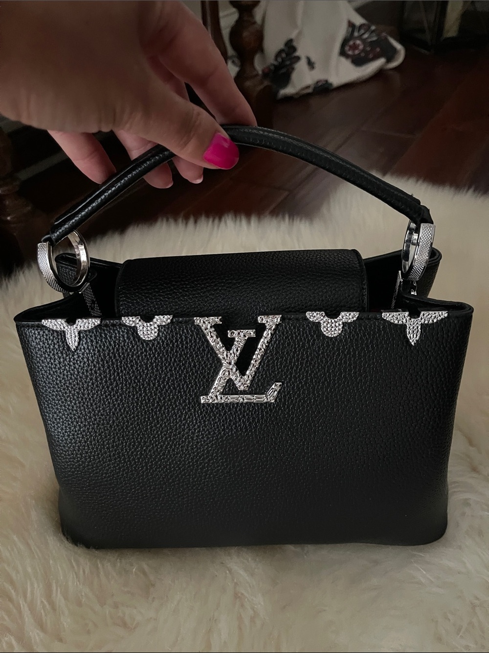 Classic Black Top-Handle Shoulder Bag with Silver Hardware